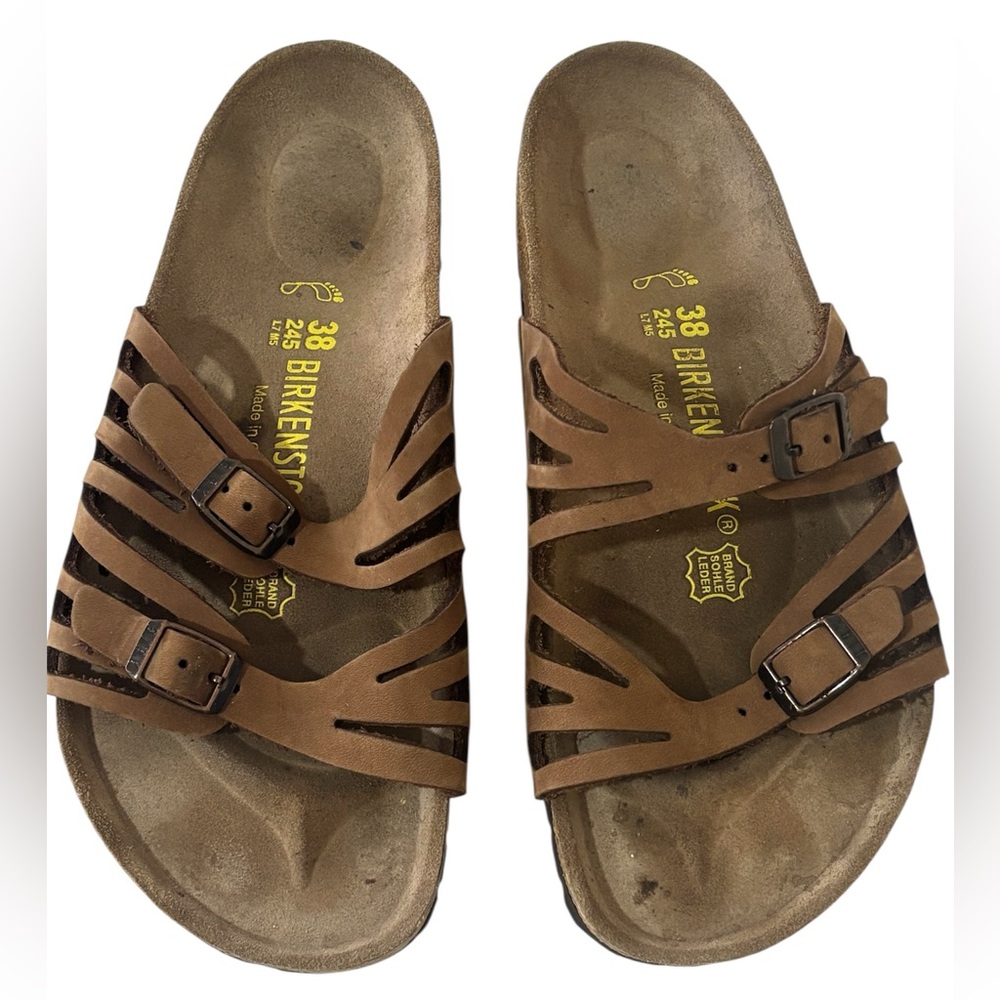 Birkenstock Tan Leather Double-Strap Slide Sandals - Picture 2 of 7